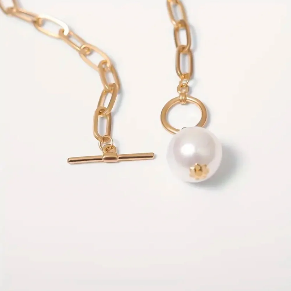 NEW FINAL PRICE ❤️‍🔥 GOLD PAPERCLIP CHAIN NECKLACE WITH PEARL PENDANT - Picture 6 of 6